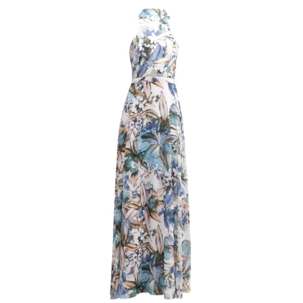LIV FOSTER Women's Flowy White Floral-Print Cutout Halter Gown Maxi Dress Size 6 - Picture 5 of 11